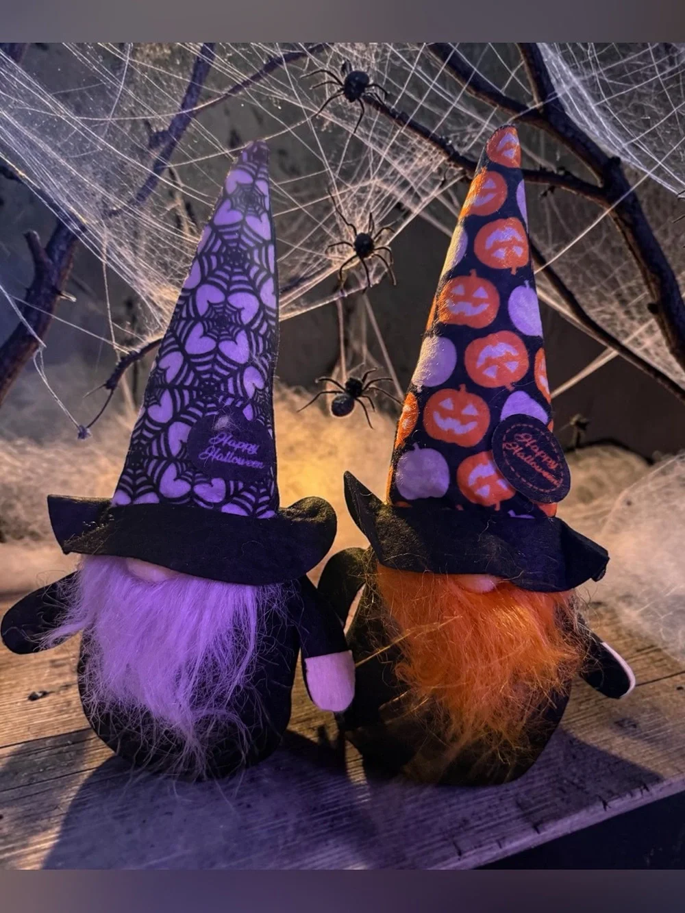 NWT 2026 Halloween Plush Cloth Gnome Figurine Table Decor Set of 2 🎃🕷️🕸️